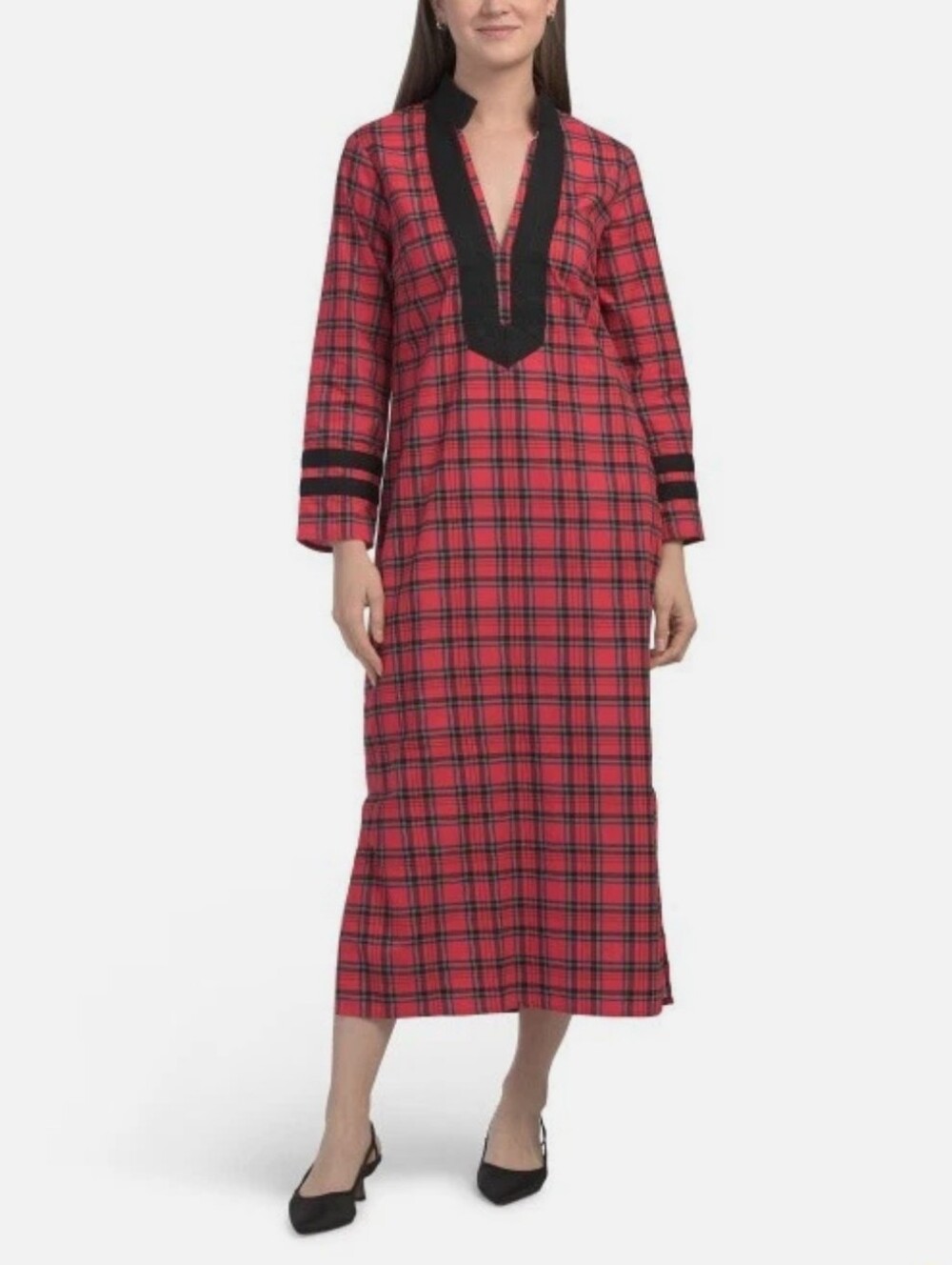 Sail To Sable Red Black Plaid Caftan Dress NWT Size XS